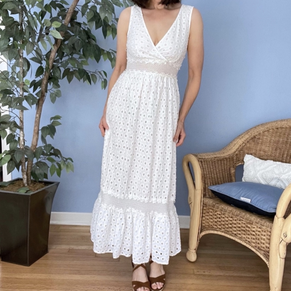 Anthropologie Liefnotes Cotton Eyelet Lace Maxi Cotton Sun Dress Size 4